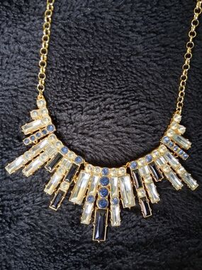 Gold-Tone Blue and Clear Statement Necklace - Women's Jewelry